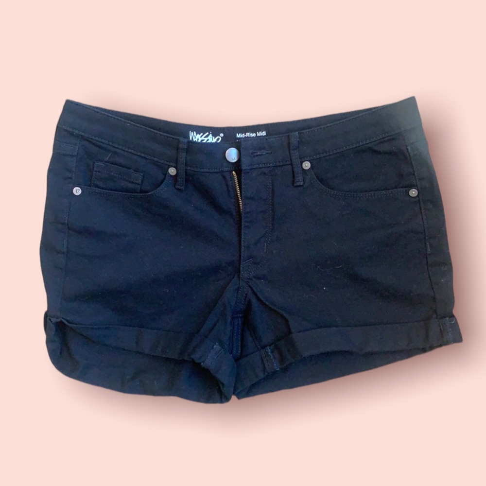 Mid rise cuffed denim shorts….size 10 black